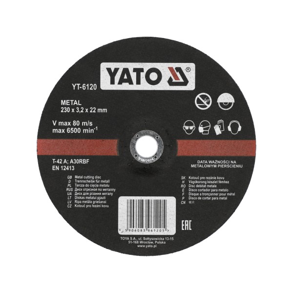 TARCZA DO CIĘCIA METALU, WYPUKŁA 230X3.2X22 MM YT-6120