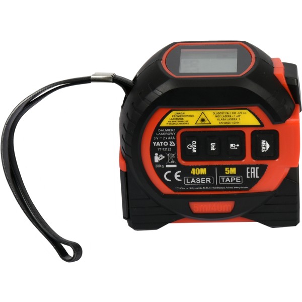 DALMIERZ LASEROWY 40 M Z MIARĄ ZWIJANĄ 5 M I LASEREM KRZYŻOWYM YT-73122