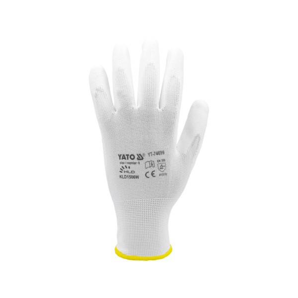 RĘKAWICE OCHRONNE NYLONOWE POWLEKANE PU ROZMIAR 9 YT-74699
