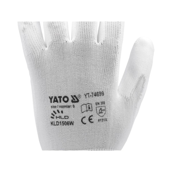 RĘKAWICE OCHRONNE NYLONOWE POWLEKANE PU ROZMIAR 9 YT-74699