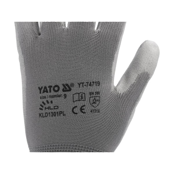 RĘKAWICE OCHRONNE POLIESTROWE POWLEKANE PU ROZMIAR 10 YT-7472