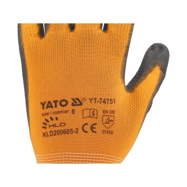 RĘKAWICE OCHRONNE POWLEKANE PU Z POWŁOKĄ DO OBSŁUGI SMARTFONA ROZMIAR 9 YT-74752