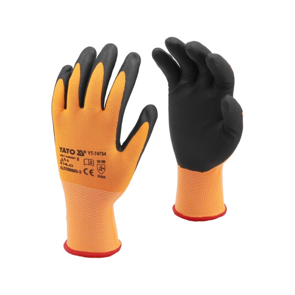 RĘKAWICE OCHRONNE NYLONOWE 15G POWLEKANE NITRYLEM Z POWŁOKĄ DO OBSŁUGI SMARTFONA ROZMIAR 8 YT-74754