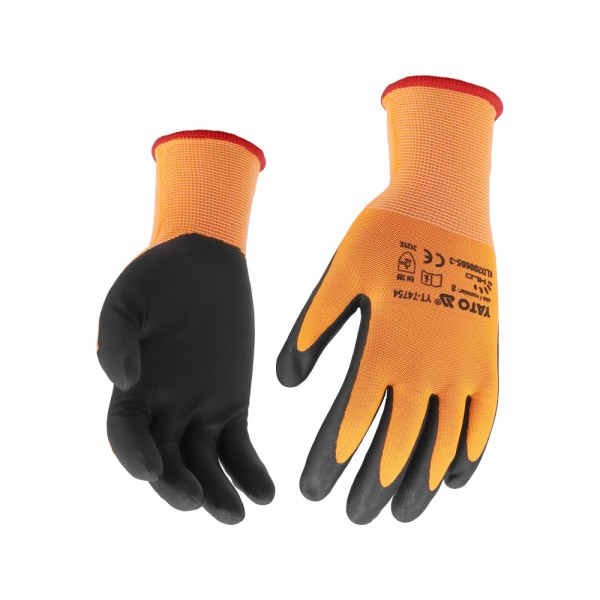 RĘKAWICE OCHRONNE NYLONOWE 15G POWLEKANE NITRYLEM Z POWŁOKĄ DO OBSŁUGI SMARTFONA ROZMIAR 8 YT-74754