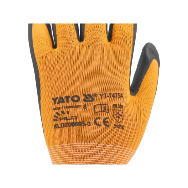 RĘKAWICE OCHRONNE NYLONOWE 15G POWLEKANE NITRYLEM Z POWŁOKĄ DO OBSŁUGI SMARTFONA ROZMIAR 8 YT-74754