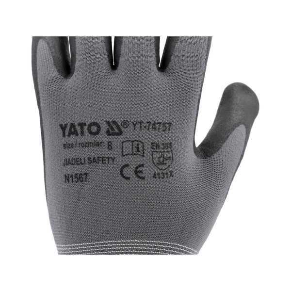 RĘKAWICE OCHRONNE NYLONOWE POWLEKANE SPIENIONYM NITRYLEM Z ANTYPOŚLIZGOWYM NAKROPIENIEM ROZMIAR 9 YT-74758