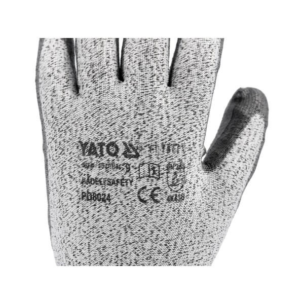 RĘKAWICE OCHRONNE HPPE ANTYPRZECIĘCIOWE POWLEKANE CZARNYM PU ROZMIAR 9 YT-74771