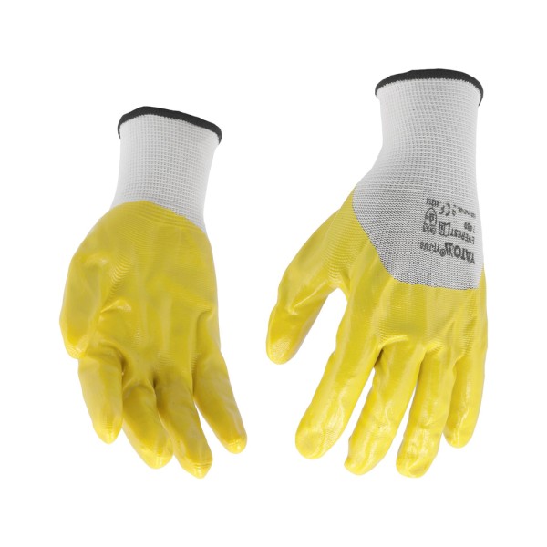 RĘKAWICE OCHRONNE POLIESTROWE POWLEKANE OLEJOODPORNYM NITRYLEM ROZMIAR 9 YT-7480