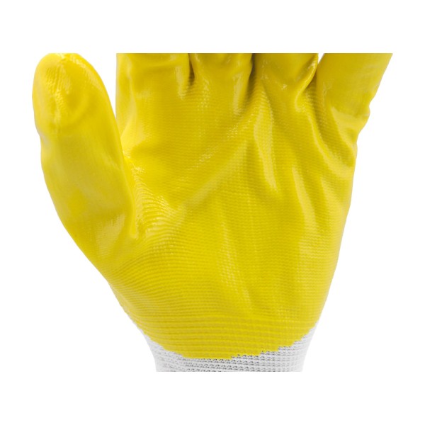 RĘKAWICE OCHRONNE POLIESTROWE POWLEKANE OLEJOODPORNYM NITRYLEM ROZMIAR 9 YT-7480