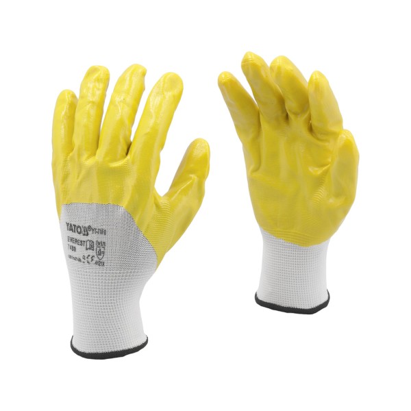 RĘKAWICE OCHRONNE POLIESTROWE POWLEKANE OLEJOODPORNYM NITRYLEM ROZMIAR 10 YT-7481