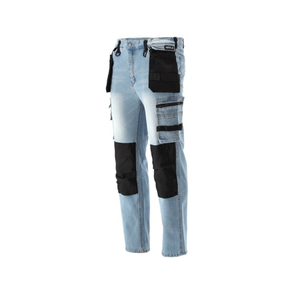 SPODNIE ROBOCZE MONTERSKIE STRETCH JEANS LIGHT BLUE ROZM. L/XL YT-79073