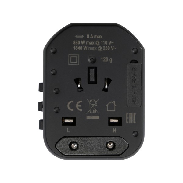 UNIWERSALNY ADAPTER PODRÓŻNY DO PONAD 150 KRAJÓW Z SZYBKĄ ŁADOWARKĄ USB Q.C. 3.0, 20W YT-81300