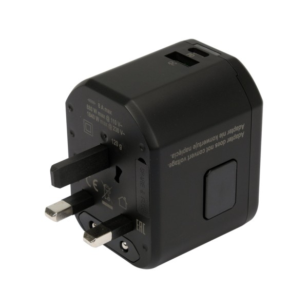 UNIWERSALNY ADAPTER PODRÓŻNY DO PONAD 150 KRAJÓW Z SZYBKĄ ŁADOWARKĄ USB Q.C. 3.0, 20W YT-81300