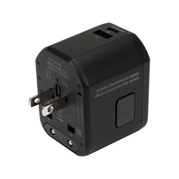 UNIWERSALNY ADAPTER PODRÓŻNY DO PONAD 150 KRAJÓW Z SZYBKĄ ŁADOWARKĄ USB Q.C. 3.0, 20W YT-81300