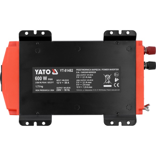 PRZETWORNICA NAPIĘCIA 12/230V 600W CZYSTY SINUS YT-81482