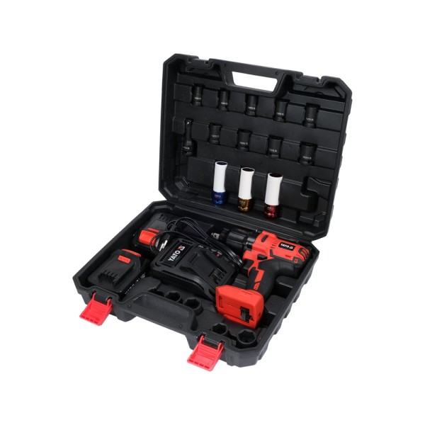 ZESTAW YATO 18V: KLUCZ UDAROWY 1/2'' 700 NM, NASADKI - DWA AKUMULATORY 3AH YT-82807