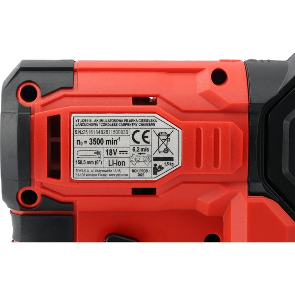 PILARKA ŁAŃCUCHOWA CIESIELSKA 18V (4AH;BAR 6'') YT-828115