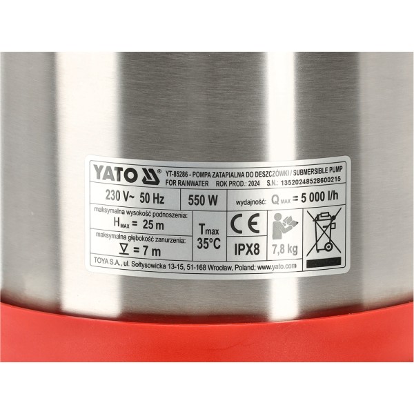 POMPA DO DESZCZÓWKI MULTI INOX 550 Z PŁYWAKIEM YT-85286