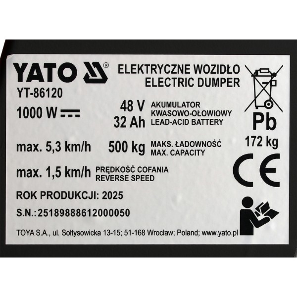 ELEKTRYCZNE WOZIDŁO MOC 1000W, ŁADOWNOŚĆ 500KG YT-86120