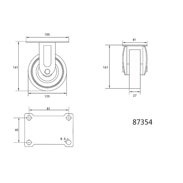 KÓŁKO STAŁE Z SZARĄ GUMĄ 125MM 87354
