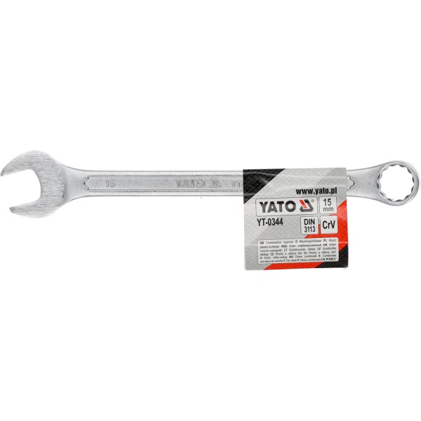 KLUCZ PŁASKO-OCZKOWY Z POLEROWANĄ GŁÓWKĄ 15 MM YT-0344
