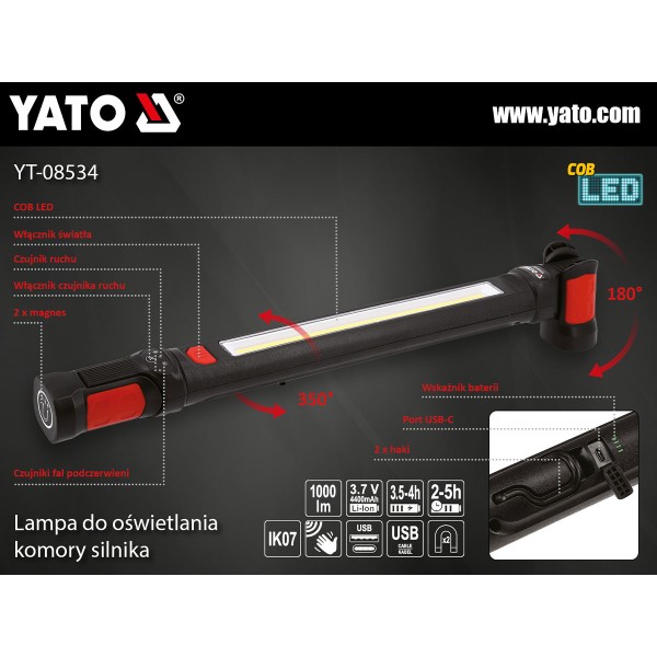 LAMPA DO OŚWIETLANIA KOMORY SILNIKA 1000LM YT-08534