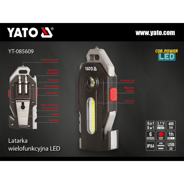 LATARKA WIELOFUNKCYJNA 6W1 400LM YT-085609