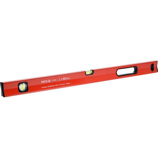 POZIOMNICA MAGNETYCZNA 800 MM, PROFIL ALUMINIOWY, LAKIEROWANY, DWIE LIBELLE, UCHWYT, DOKŁADNOŚĆ 0,5 MM/M YT-30062