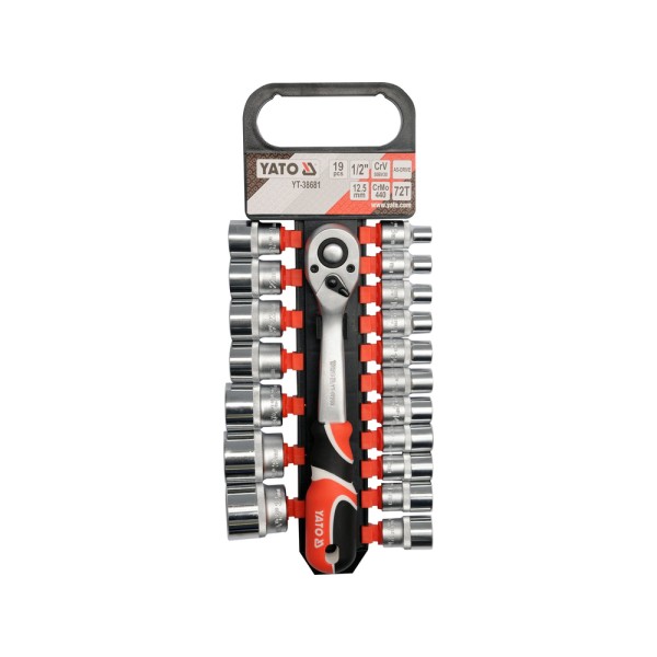 ZESTAW NASADEK Z GRZECHOTKĄ 1/2'', 19 SZT. YT-38681