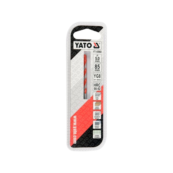 WIERTŁO UNIWERSALNE 5MM X 85MM DO WIERCENIA W BETONIE, DREWNIE I METALU YT-43942