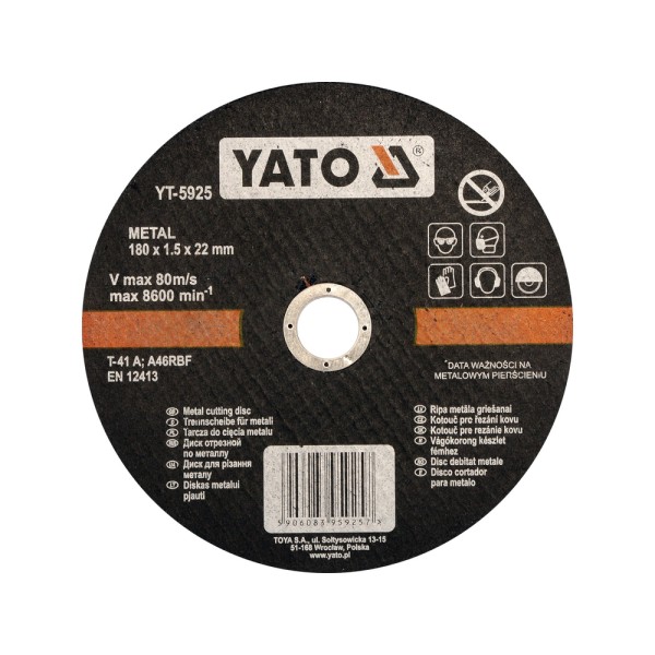 TARCZA DO CIĘCIA METALU 180X1,5X22 MM YT-5925