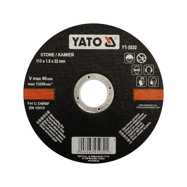 TARCZA DO CIĘCIA KAMIENIA 115X1,5X22 MM YT-5930