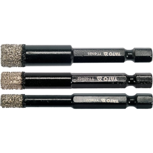 ZESTAW DIAMENTOWYCH WIERTEŁ DO GRESU 3SZT. HEX YT-60409