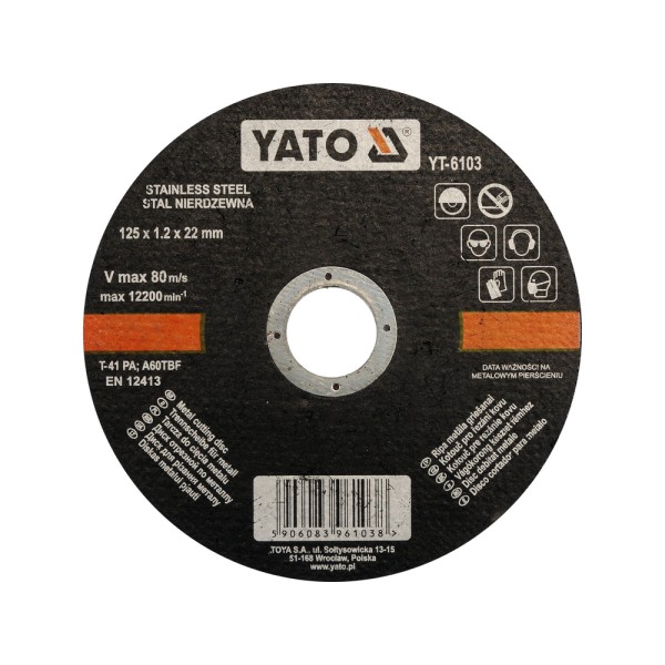 TARCZA DO CIĘCIA STALI NIERDZEWNEJ 125X1,2X22 MM YT-6103