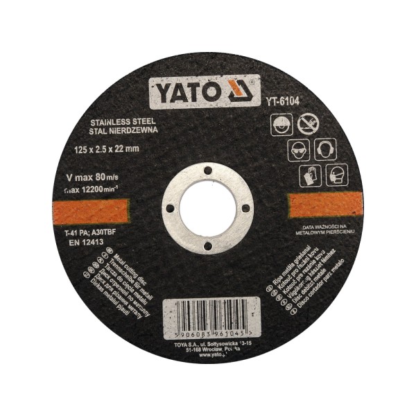 TARCZA DO CIĘCIA STALI NIERDZEWNEJ 125X2,5X22 MM YT-6104