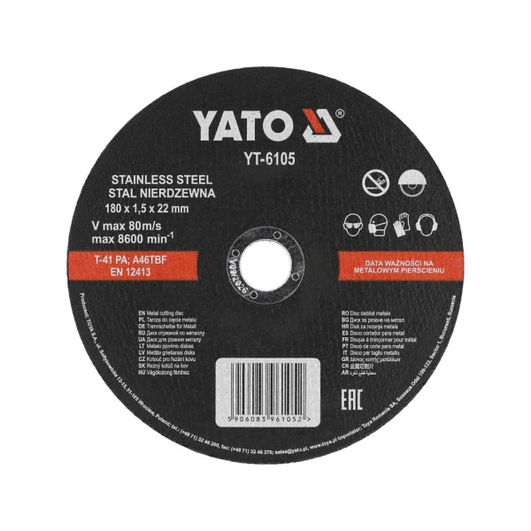 TARCZA DO CIĘCIA STALI NIERDZEWNEJ 180X1,5X22 MM YT-6105