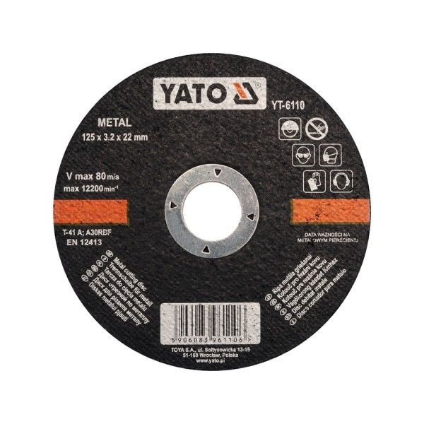 TARCZA DO CIĘCIA METALU 125X3.2X22 MM YT-6110