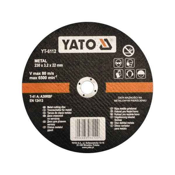 TARCZA DO CIĘCIA METALU 230X3.2X22 MM YT-6112