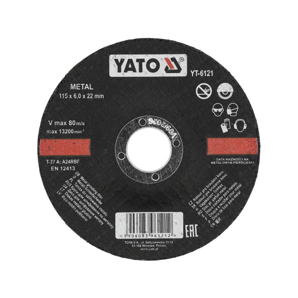 TARCZA DO SZLIFOWANIA METALU 115X6,0X22 MM YT-6121