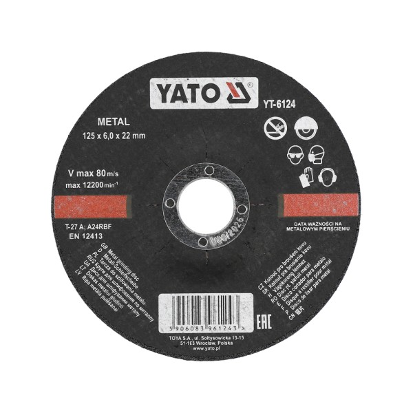 TARCZA DO SZLIFOWANIA METALU 125X6,0X22 MM YT-6124