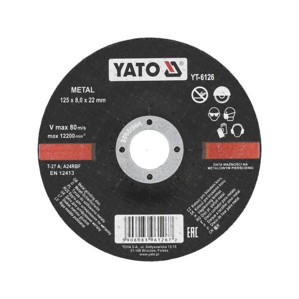 TARCZA DO SZLIFOWANIA METALU 125X8,0X22 MM YT-6126