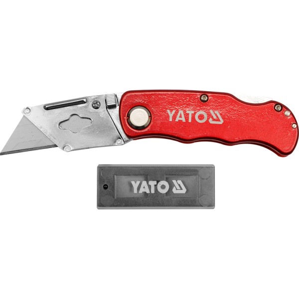 NOŻYK Z OSTRZEM TRAPEZOWYM + OSTRZA ZAPASOWE 61X33 MM YT-7532