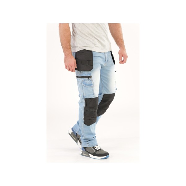 SPODNIE ROBOCZE MONTERSKIE STRETCH JEANS LIGHT BLUE ROZM. S YT-79070