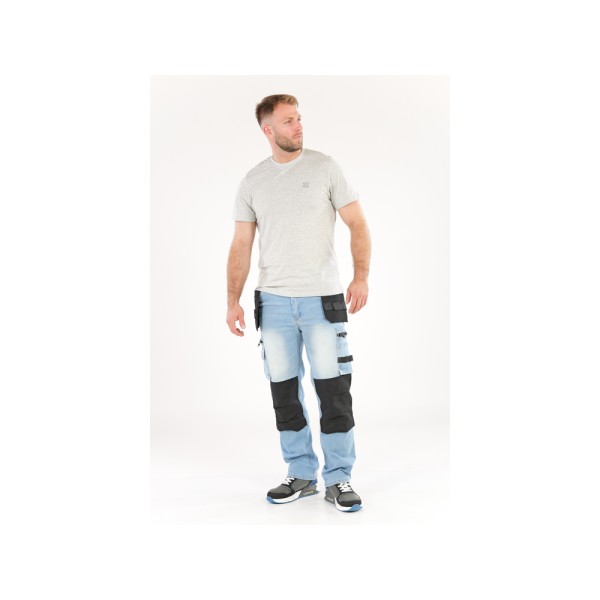 SPODNIE ROBOCZE MONTERSKIE STRETCH JEANS LIGHT BLUE ROZM. S YT-79070