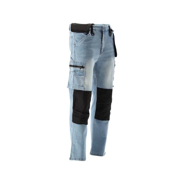 SPODNIE ROBOCZE MONTERSKIE STRETCH JEANS LIGHT BLUE ROZM. S YT-79070
