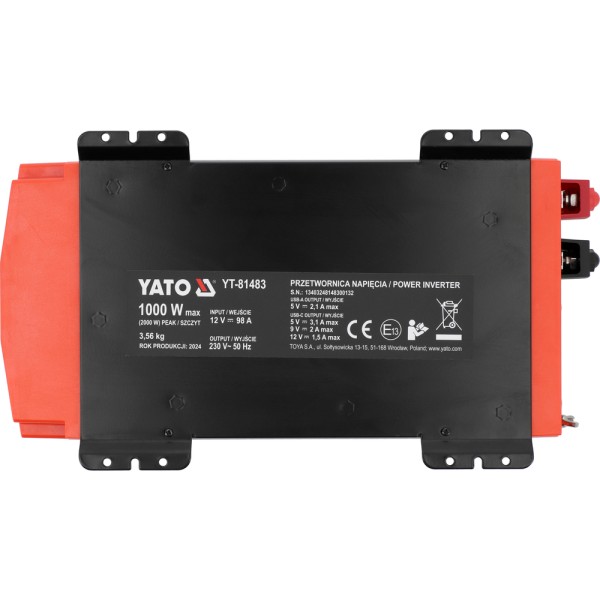 PRZETWORNICA NAPIĘCIA 12/230V 1000W CZYSTY SINUS YT-81483