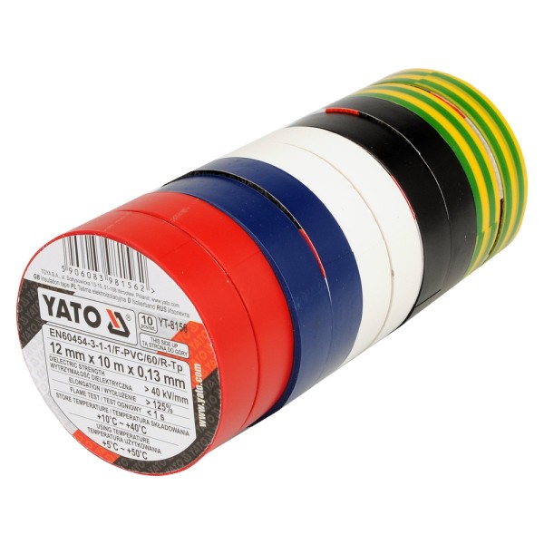 TAŚMY IZOLACYJNE 12MMX10MX0,13MM, MIX KOLORÓW, ZESTAW 10 SZT. YT-8156