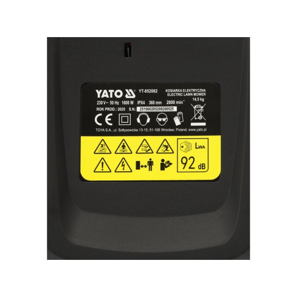 KOSIARKA ELEKTRYCZNA 1600W SILNIK INDUKCYJNY SZER 360 MM YT-852082